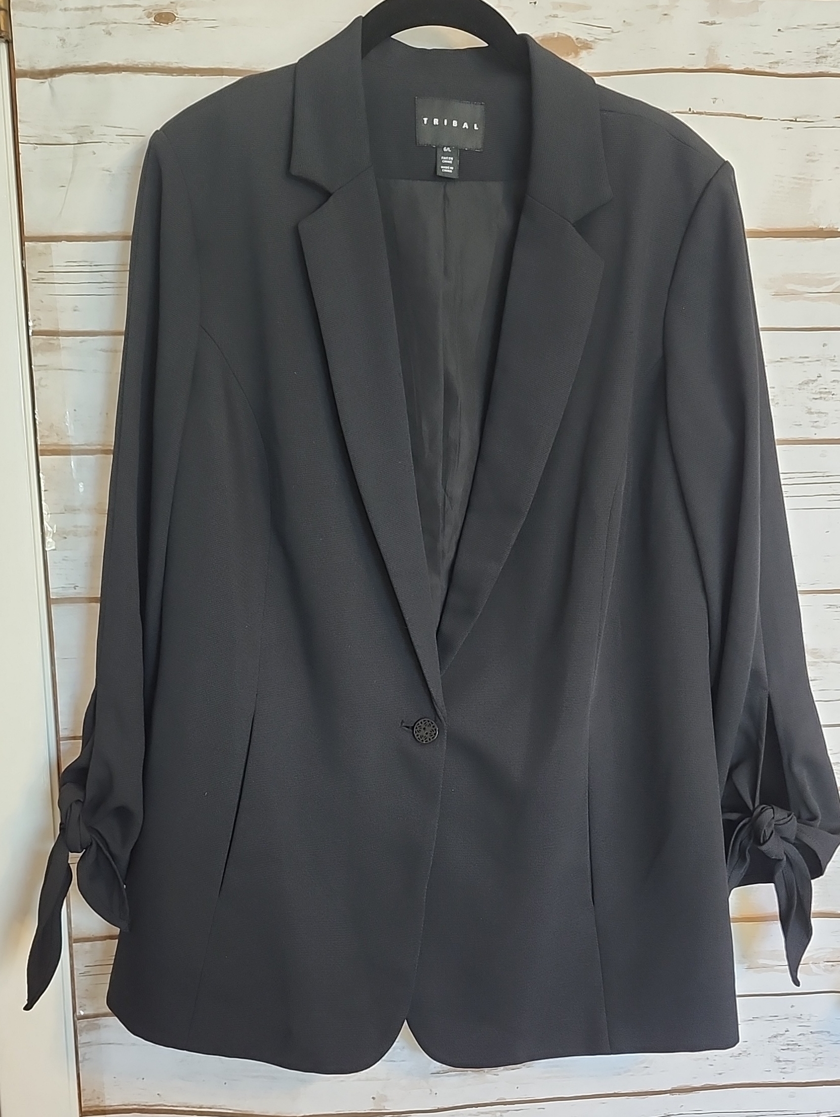 Tribal Black Single-Button Blazer With Sleeve Ties Size Large